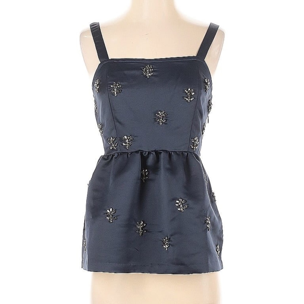 Anthropologie Dhruv Kapoor Rhinestone Satin Navy Blue Babydoll Top